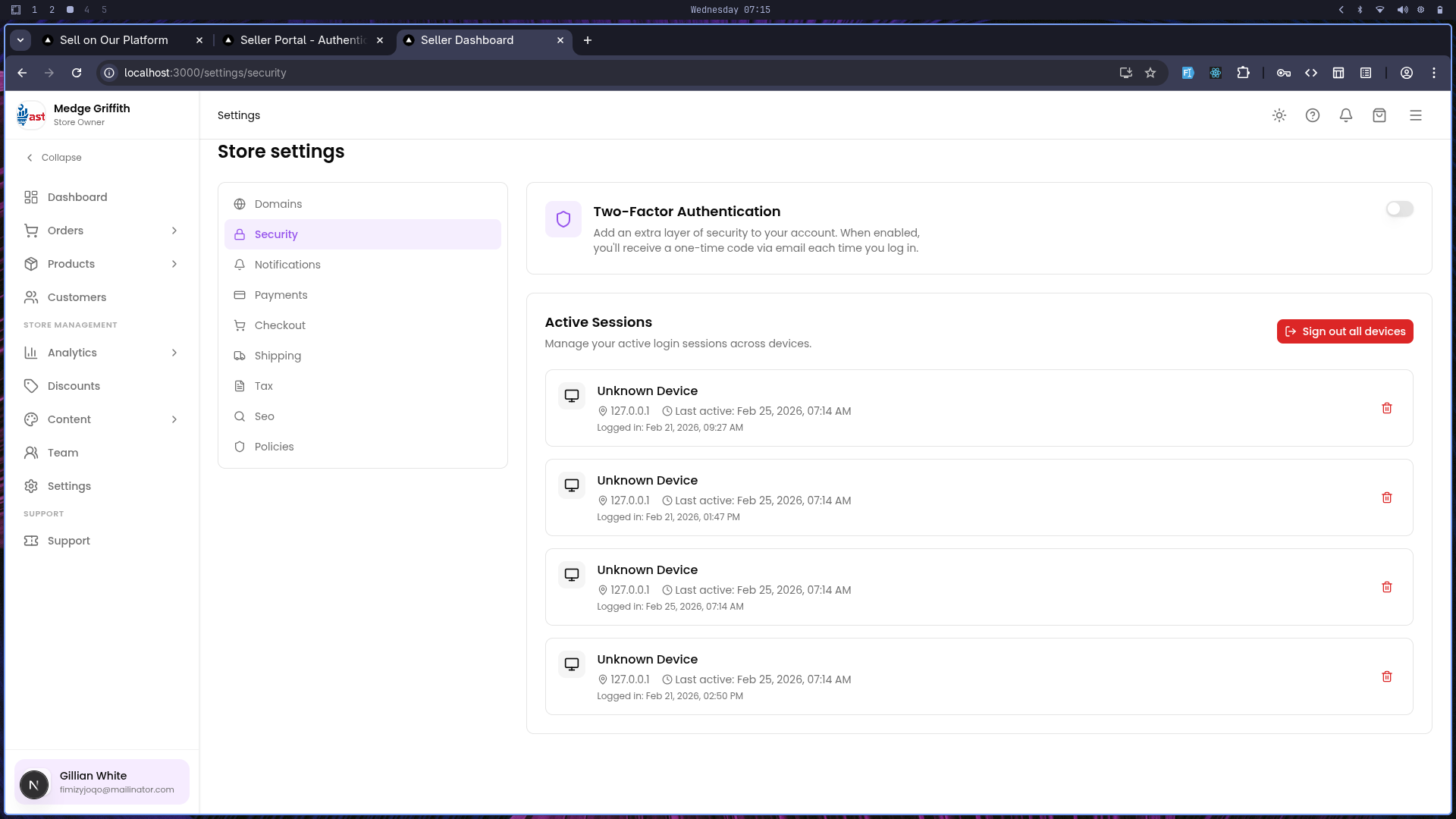 Seller Settings Page
